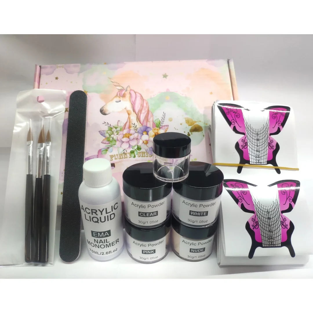 Acrylic dip Powder Kit with jar / EMA monomer / nail brush / nail file / nail form /3 in 1 acrylic  powder 2