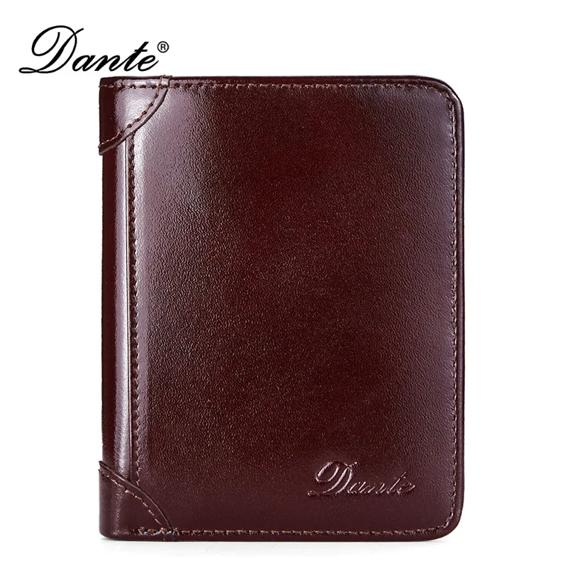 Men's Genuine Leather Oil Wax Top Layer Cowhide Anti Theft Vertical Short Wallet Card Holder