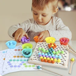 Montessori DIY Elimination Bead Clip Bead Fine Motor Training Board Game Wooden Color Classification Stacked Educational Toys