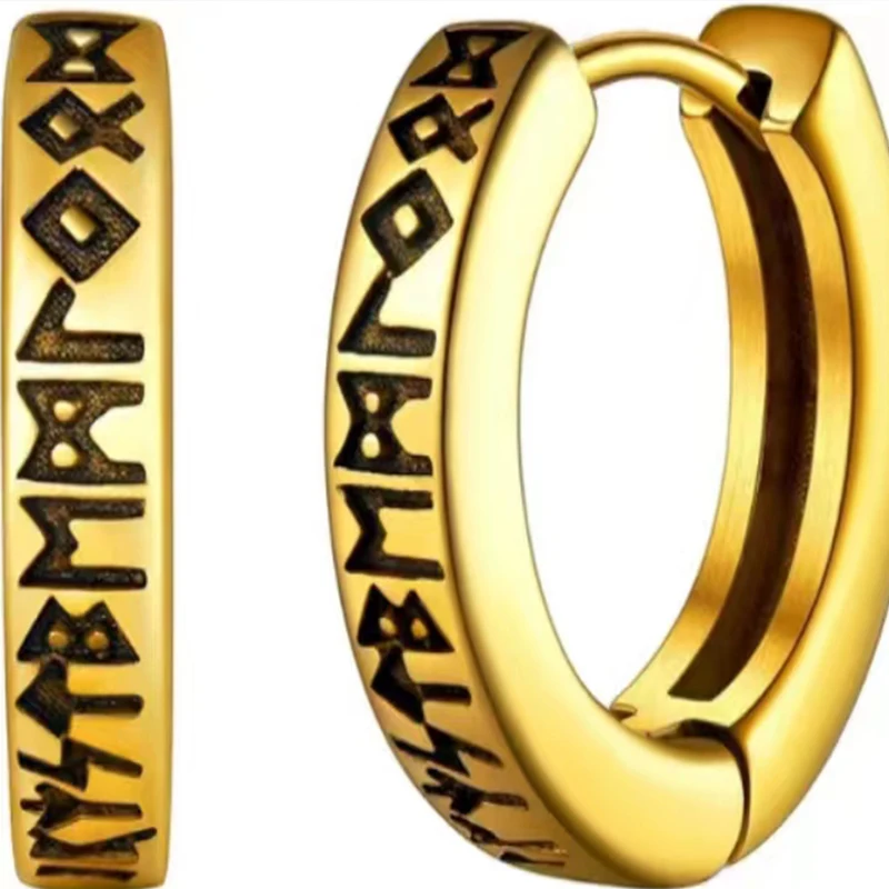 Stainless Steel Norwegian Viking Rune Hoop Earrings For Men Woman Unisex 12 Mm Huggie Hoop Religious Jewelry