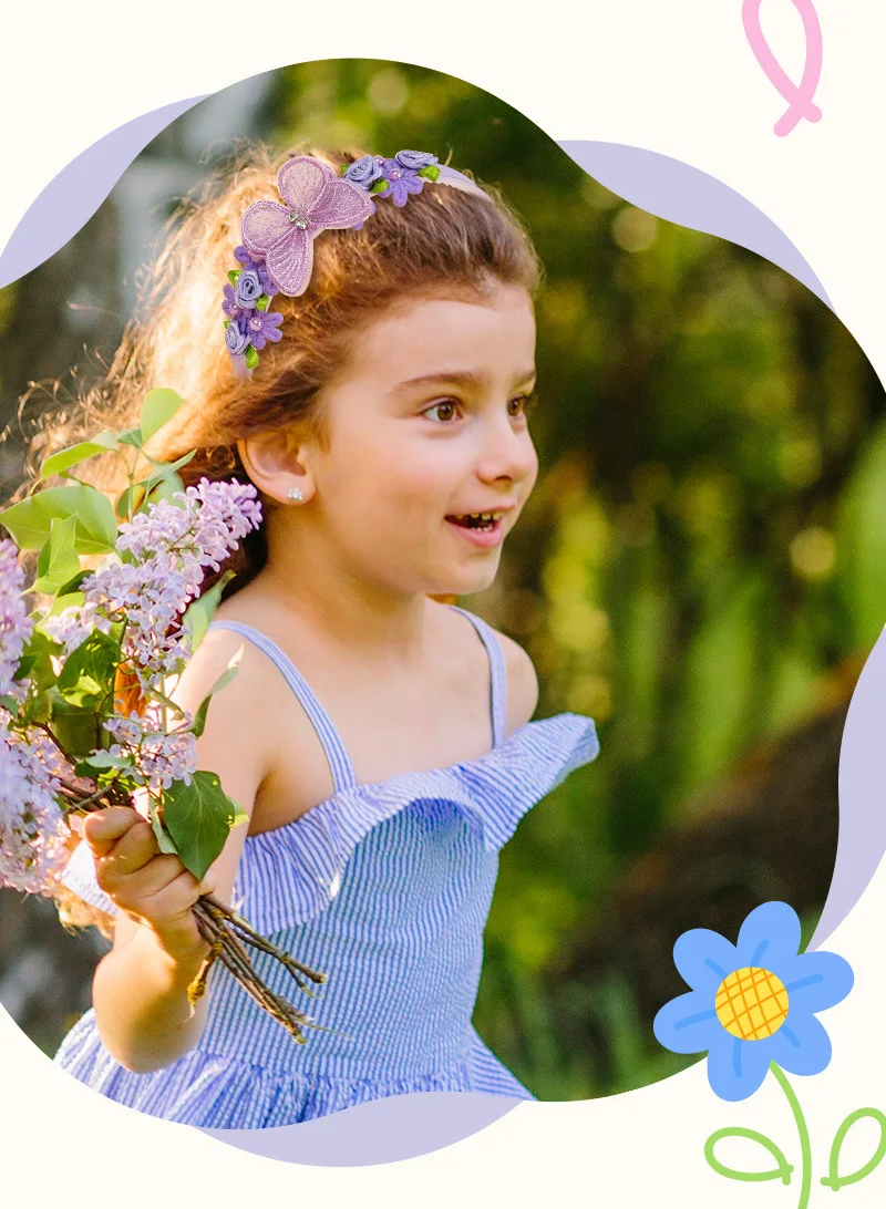 1 Stück Kinder-Schmetterlings-Stirnband, Spitzen-Blumen-Kopfschmuck für Mädchen, täglich/Party, niedlicher Haarschmuck, erhältlich in mehreren Farben – Detail 2