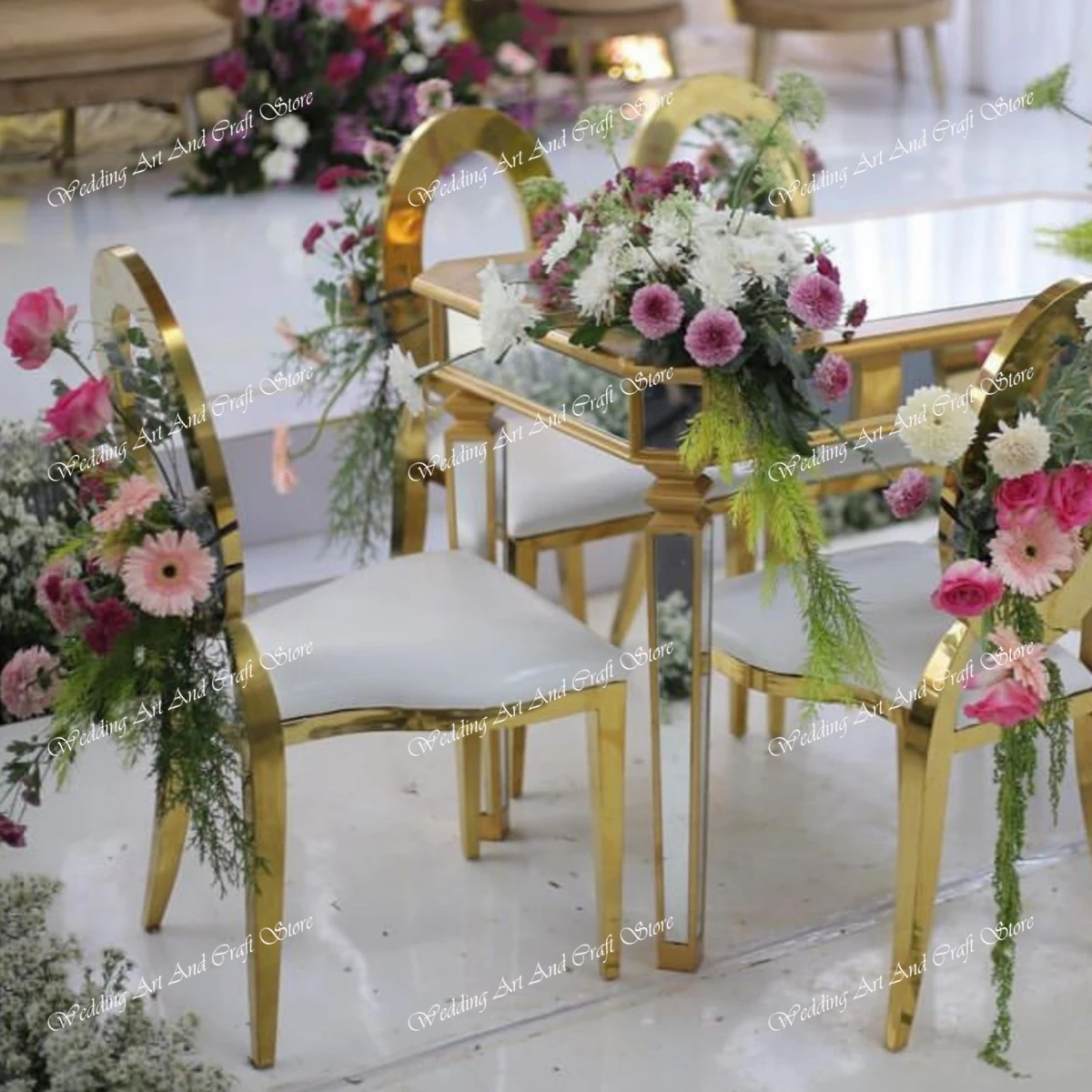 Modern Gold Stainless Steel Banquet and Event Chairs round Base Back Wedding Chairs for Outdoor Use