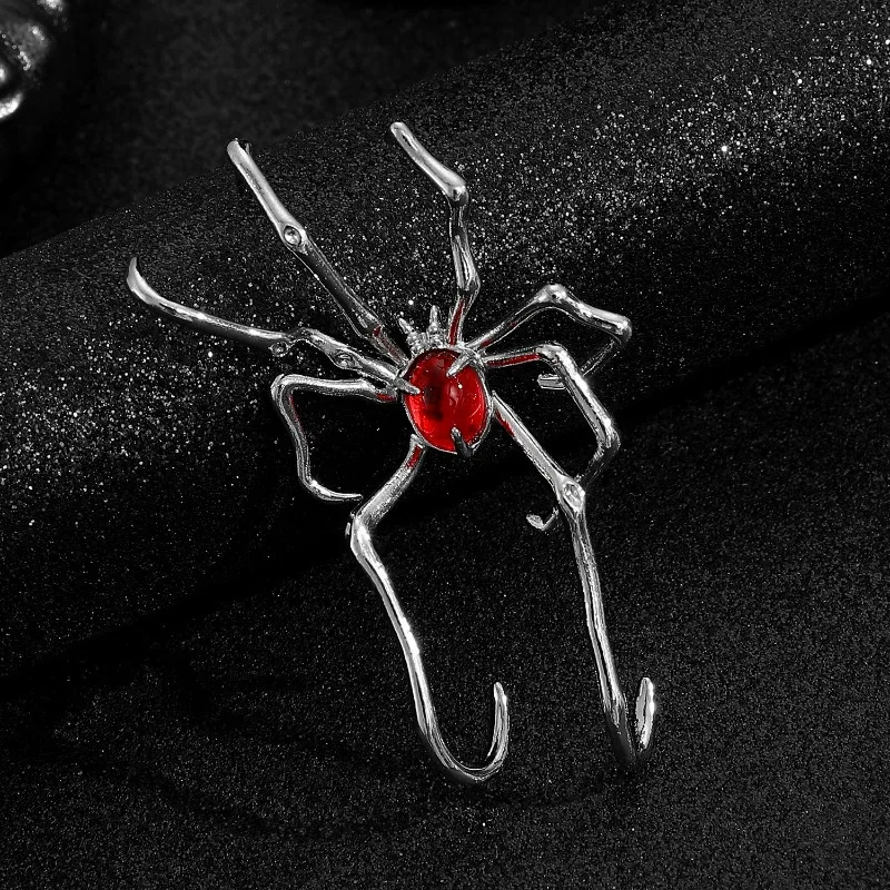 Gothic Metal Spider Red Zircon Ear Cuff Stud Earring for Women HipHop Exaggerated Ear Clip Halloween Y2K Party Jewelry Gift