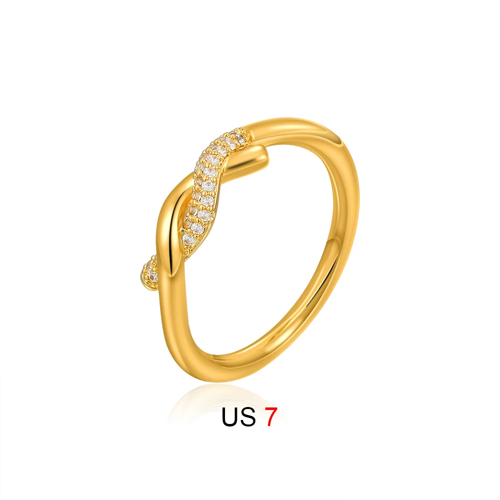 New Designer Style Twist Knot Rings for Women Inlaid Cubic Zirconia Stainless Steel 18K Gold Plated Wedding Ring Fashion Jewelry