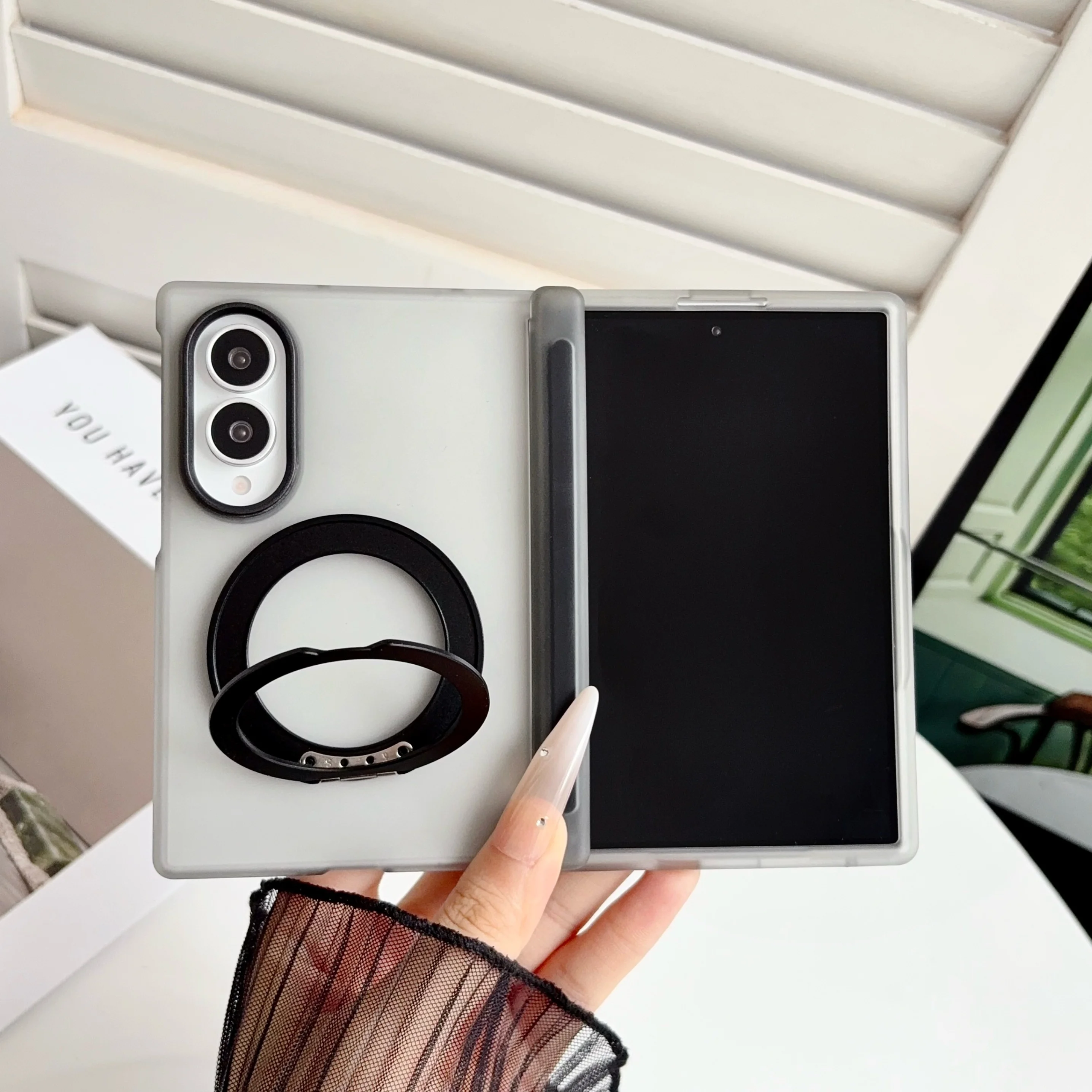 360 Rotating Magnetic Shockproof Matte Phone Case with Ring Holder