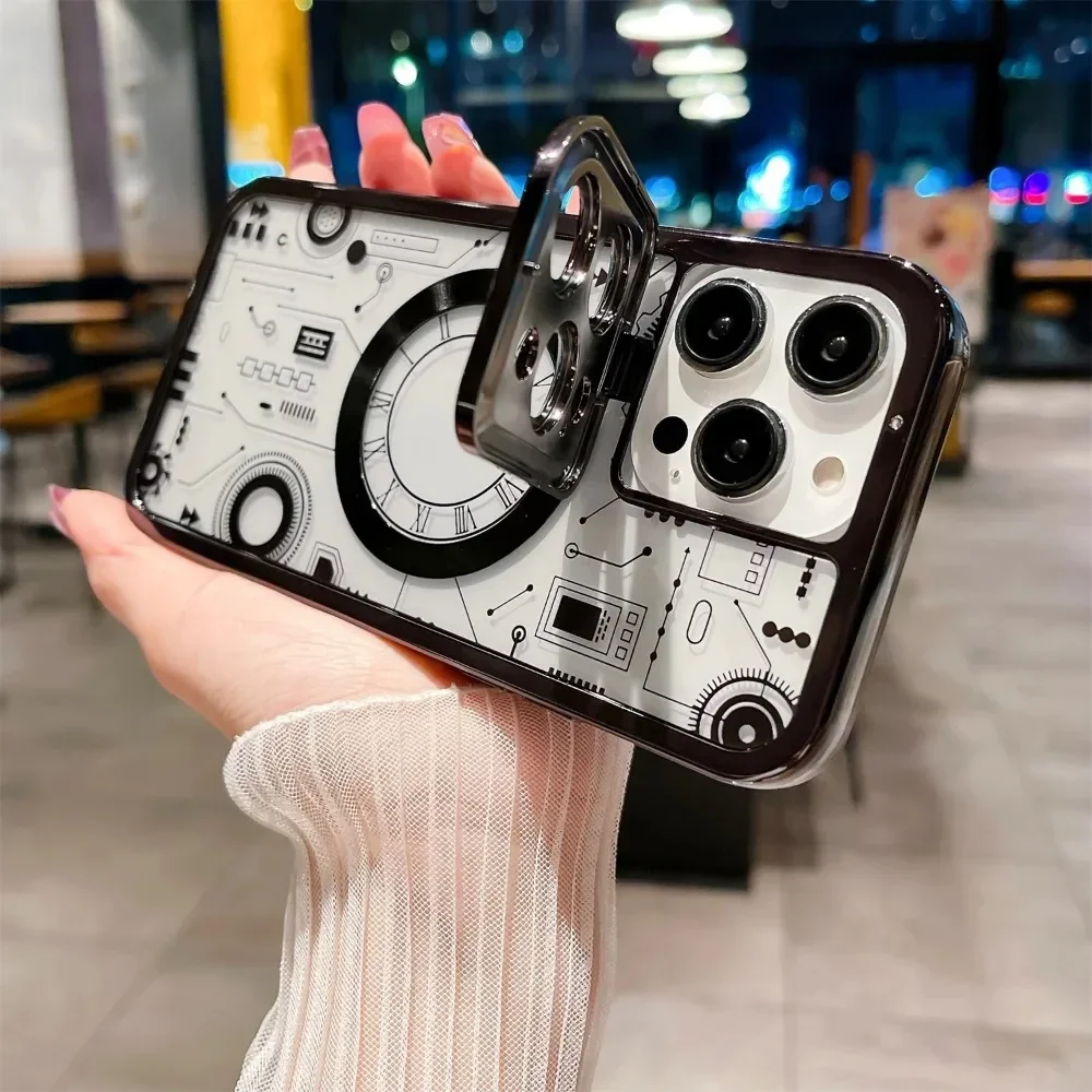 

Magnetic Fashion Phone Case for IPhone 15 14 Pro Max 13 Plus 12 11 with Lens Kickstand Magsafe Wireless Charging Back Cover