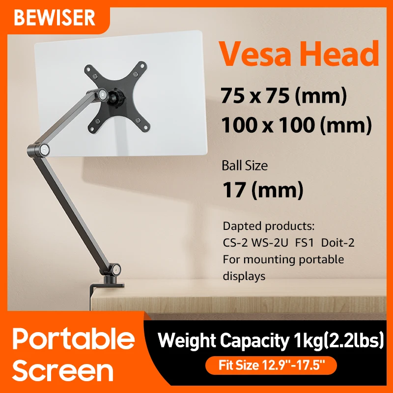 Bewiser-Portable Monitor Desk Mount, suporte de liga de alumínio, 75x75mm, 100x100(mm) VESA, 7-18 