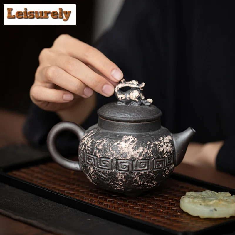 260ML Wabi-sabi Auspicious Dargon Tripodia Teapot Ancient Tea Infuser Pot Tea Maker Kettle With Ball Hole Tea Services Ornaments