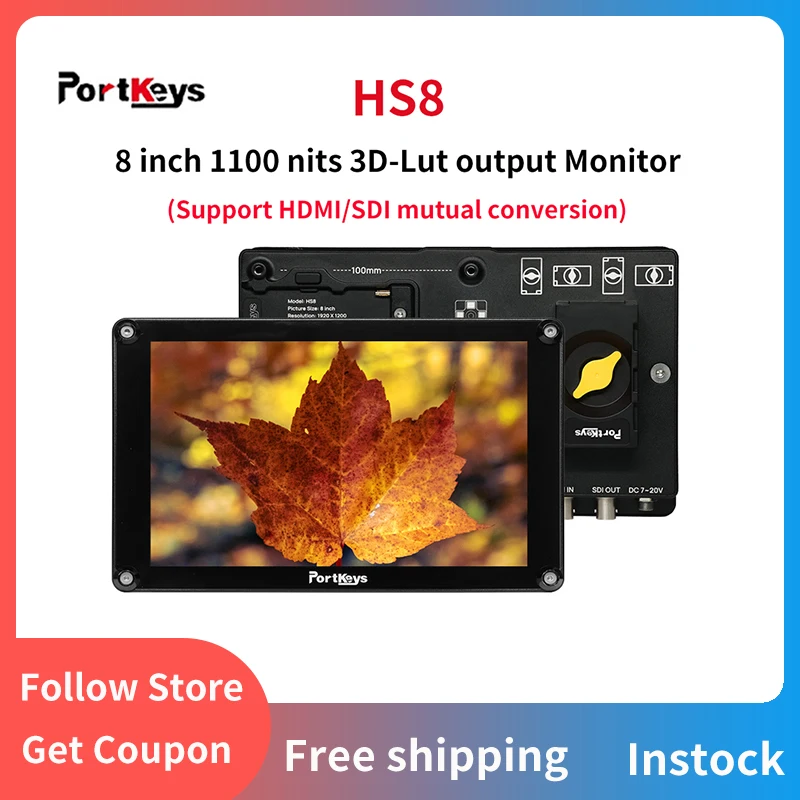 Portkeys HS8 8" 1100nit 3G-SDI 3D LUT Output 4K HDMI 3G SDI Monitor Support SDI/ HDMI CONVERSION for Cameras Video Photography