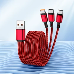 Universal 3 - in - 1 High - Speed USB to Triple Type - C Charging and Data Cable - 100W 6A Fast Charge for 0.2m (Red)