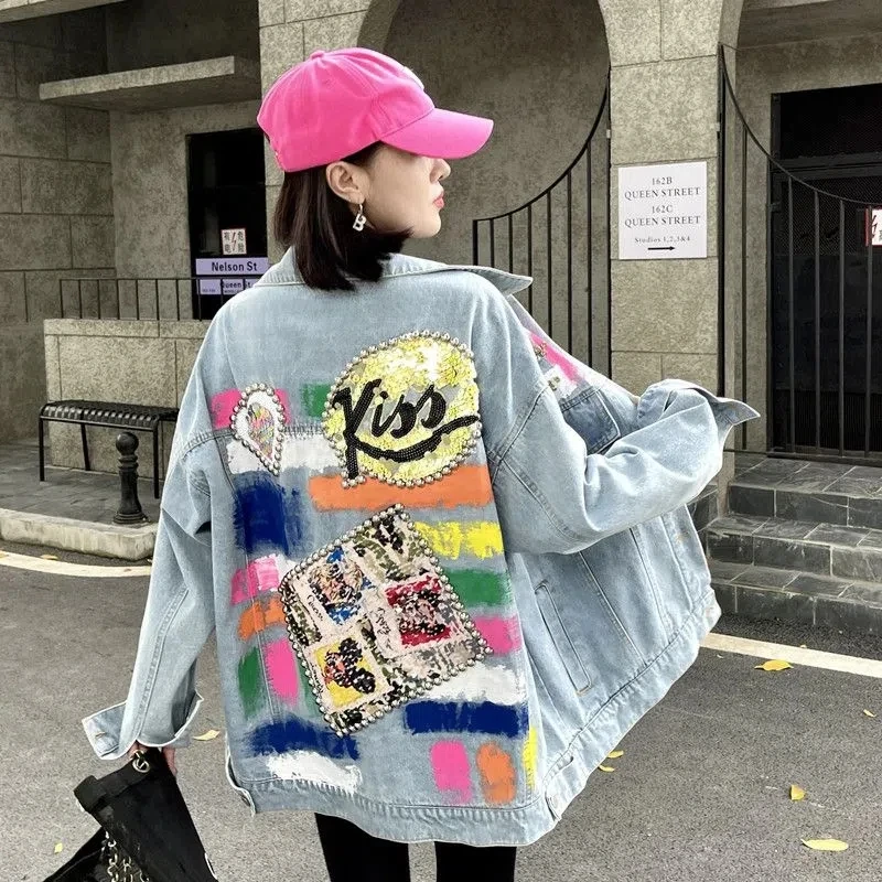 Women's Clothing Heavy Industry Sequin Denim Jacket Trend 2023 Spring  Autumn New Fashion Loose Jacket| | - AliExpress