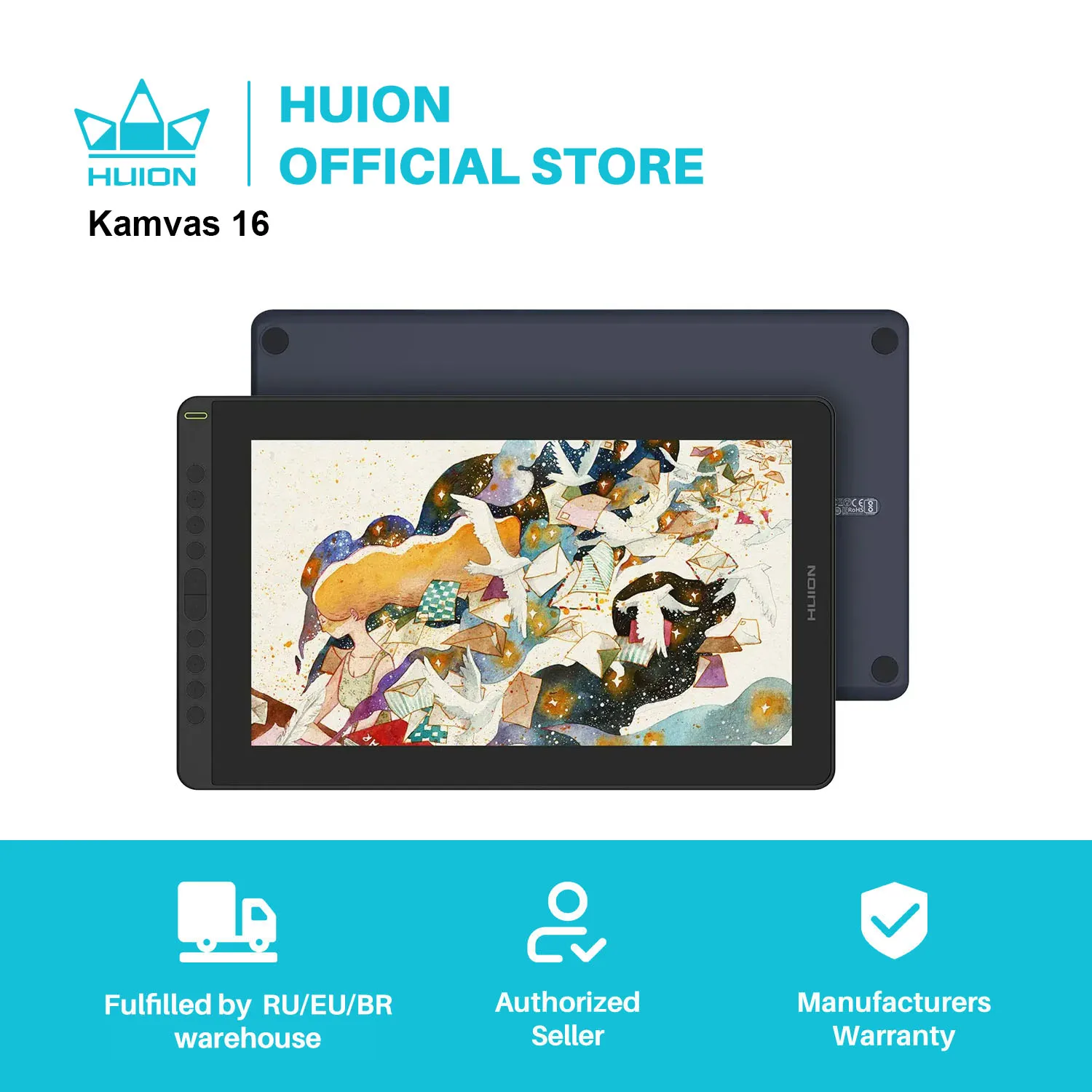 HUION New Arrival Kamvas 16(2021) Graphics Drawing Monitor Battery-free Digital Pen Tablet For Win/MAC And Android 120%s RGB