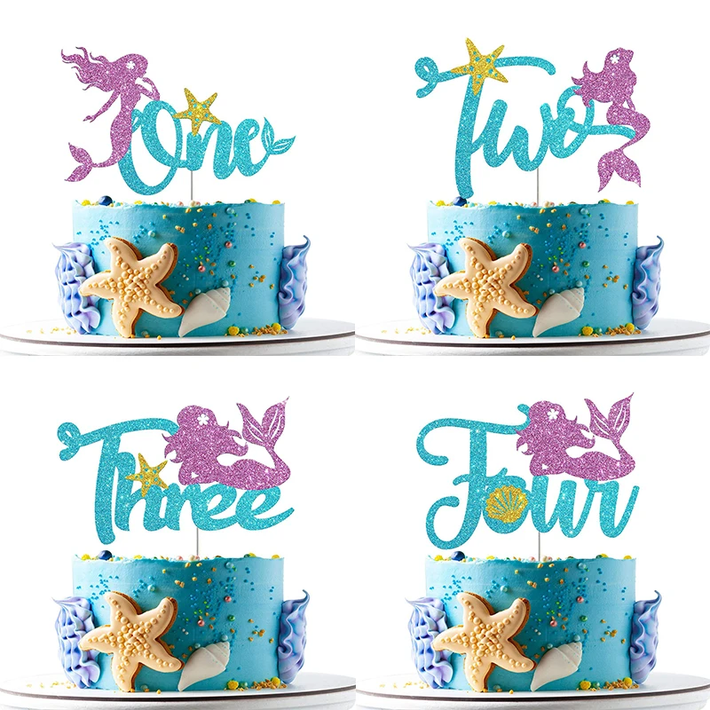 Glitter Number Mermaid Tail Cake Topper Little Mermaid Party Decoration For Girl 1 2 3 Anni Birthday Party Decor Baby Shower