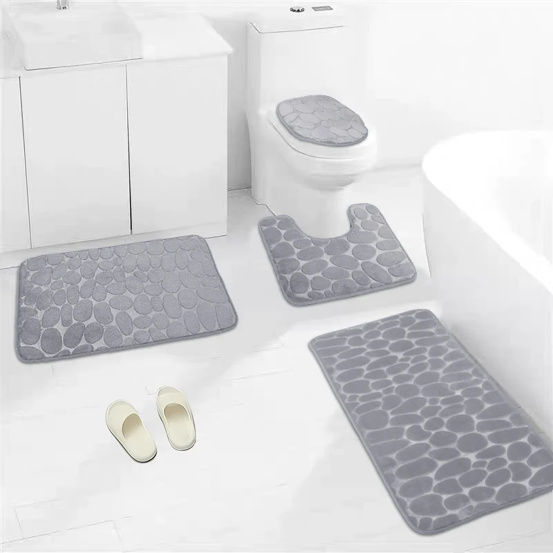 Description Picture 3 of itemCobblestone Bathroom Mat Super Absorbent Bath Carpet Washing Machine Non-slip Quick-drying Floor Rug Toilet Lid Cover Toilet Mat