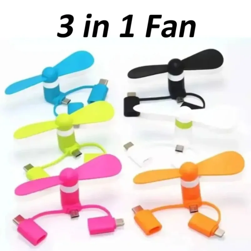 3 in 1 범용 팬 미니 쿨링 액세서리 USB 폰 쿨러 아이폰 17-12 삼성 S24 마이크로/타입-C/IOS 스마트폰 팬