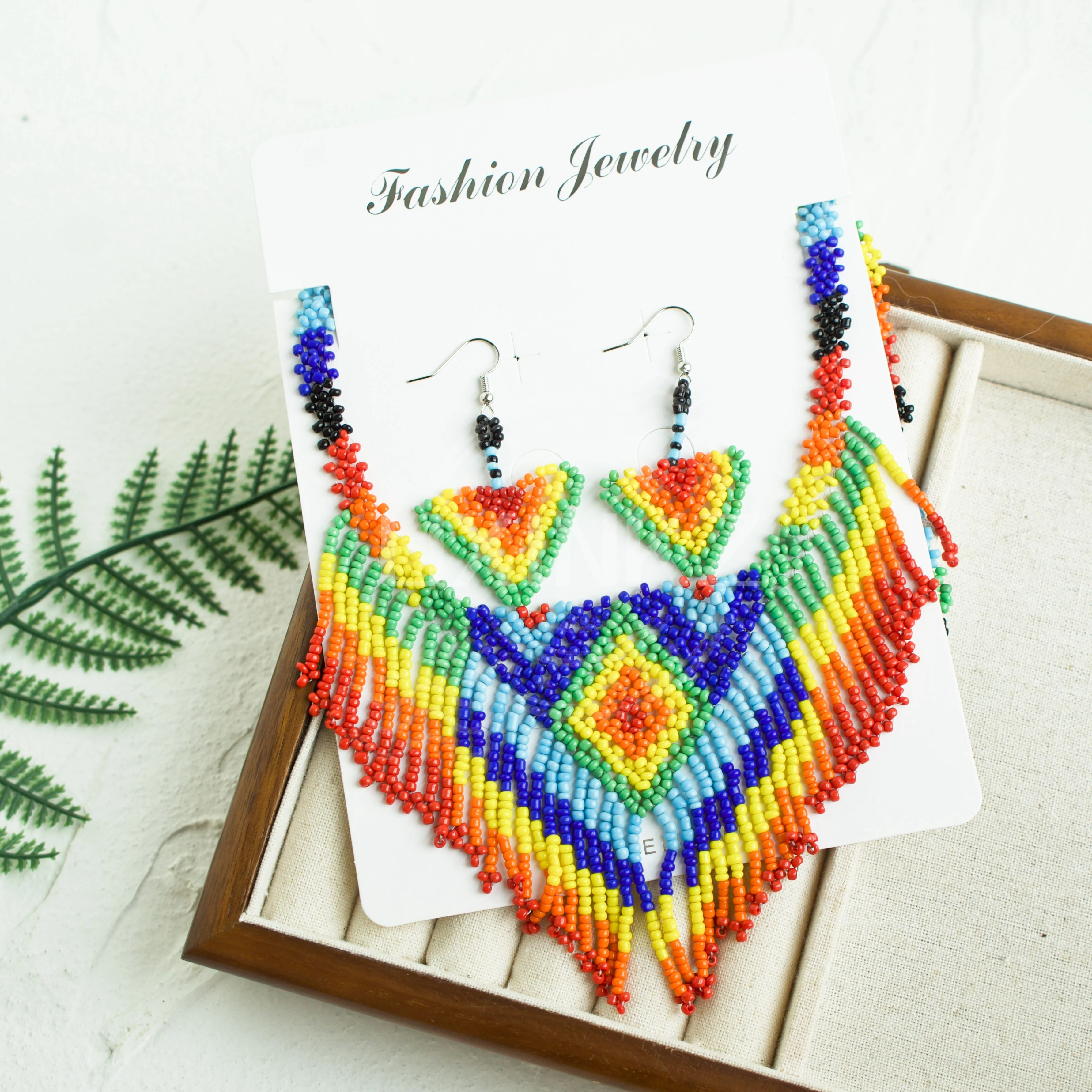 Bohemian Style, Tassels Hand-Beaded Earrings And Necklace