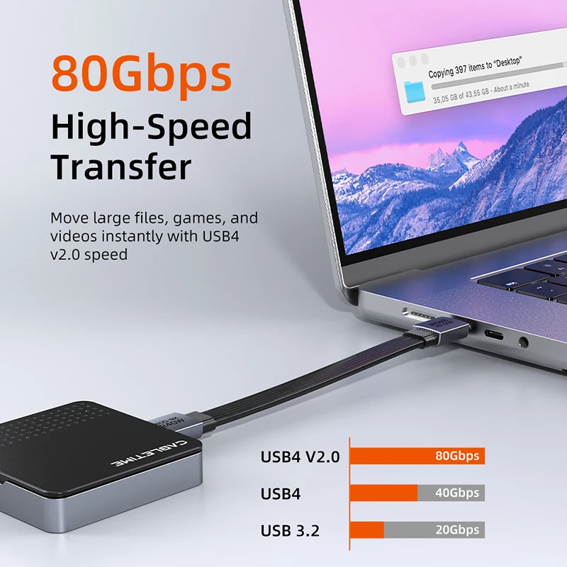 CABLETIME 휴대용 키체인 USB4 케이블 타입-C 짧은 미니 사이즈 240W 80Gbps 8K60Hz 케이블 아이폰 17 Pro SSD 화웨이 아이패드용 케이블