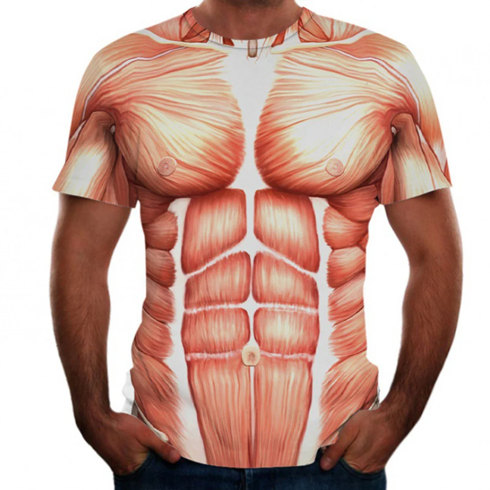 3D Chest Muscle Printing Graphic T-Shirt Mens Casual Short Sleeve Funny Tops Tee Streetwear Male Tshirt Clothes Nude Skin Tees