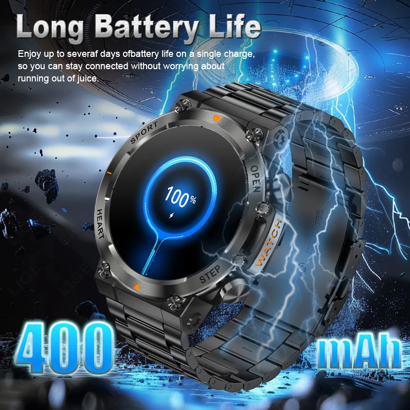 LIGE Men Smart Watch Bluetooth Calling 400mAh Large Battery 1.39 inch 100+Sports Mode Fitness Watch Music Player Smartwatch 2025