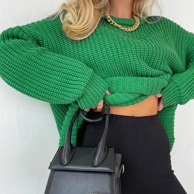 

Women's 2023 Autumn and Winter Casual Loose Long-sleeved Round Neck Sweater Pure Color Woolen Pullover Loose Casual Women's Top