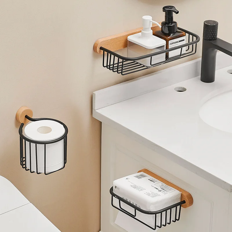 Solid Wood Tissue Holder Toilet Paper Box Phone Storage Rack Roll Paper Holder