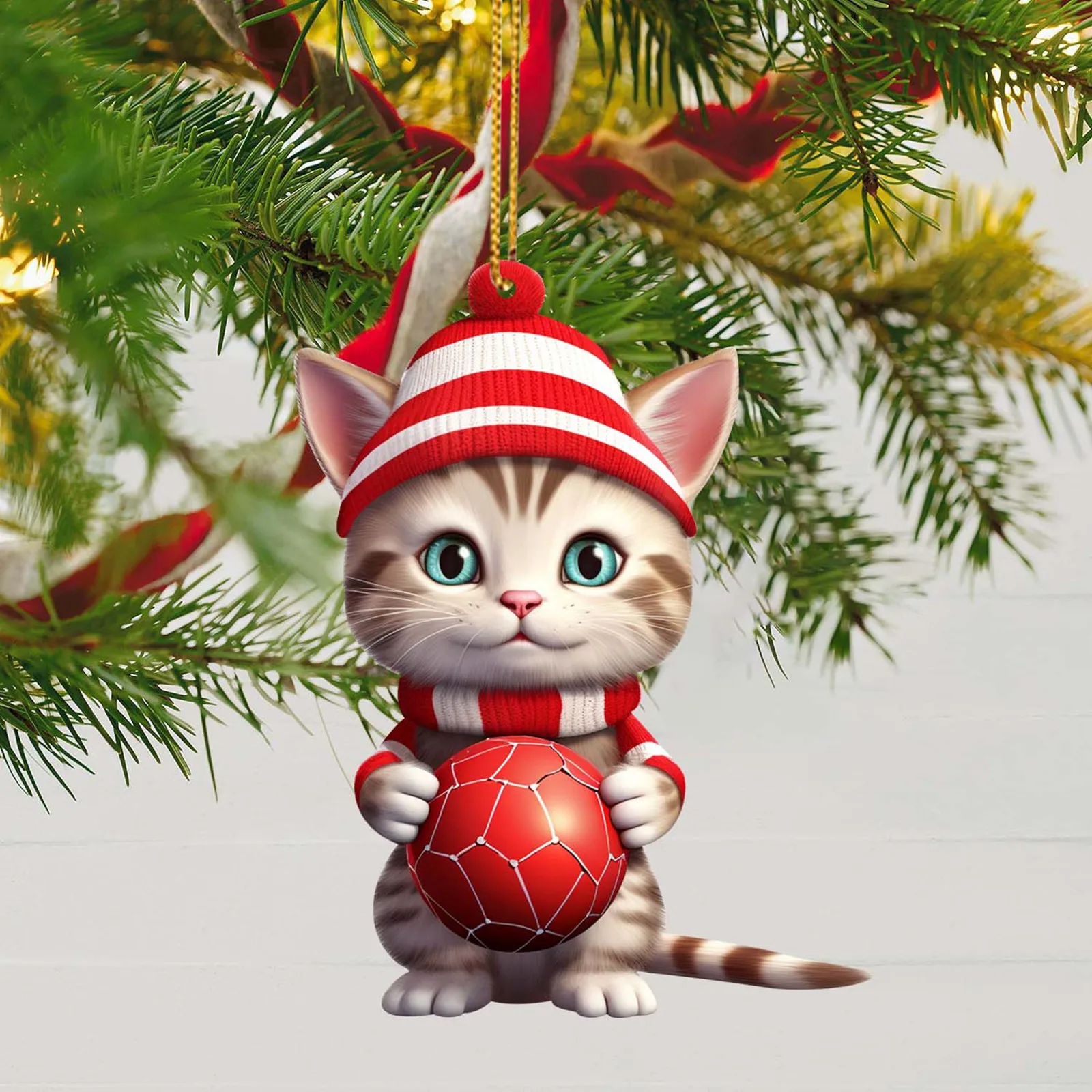 Christmas Decorations 2pcs/1pcs 2d Acrylic Funny Cat Double Printing Pendant for Christmas Tree christmas decorations