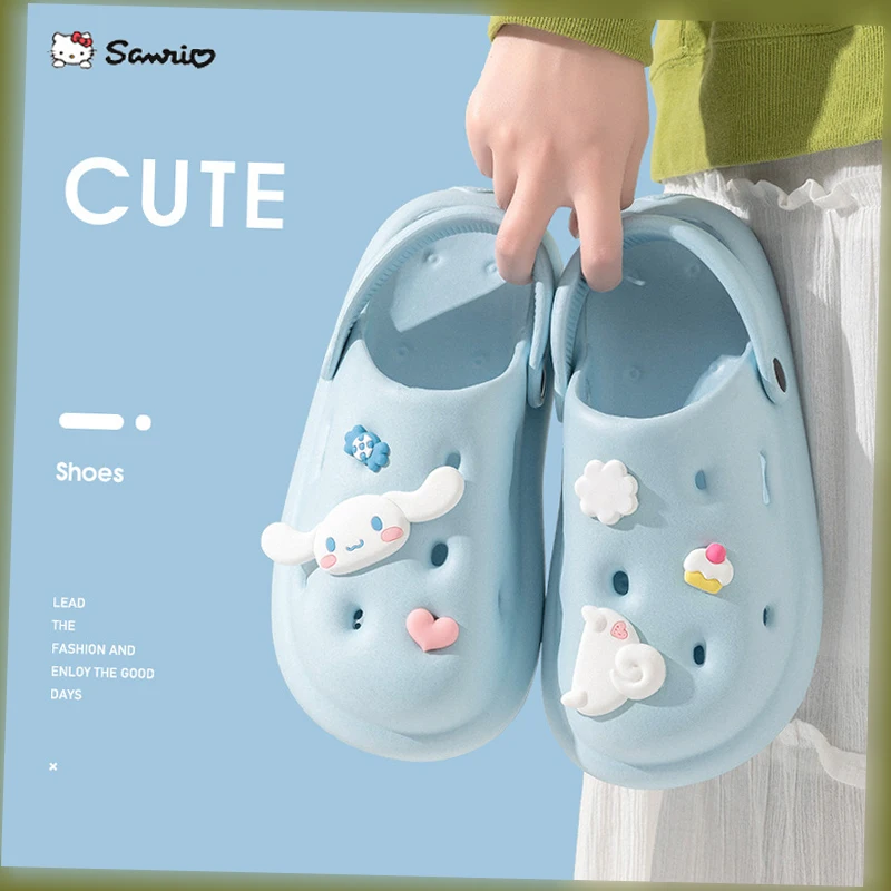 

Сандалии Sanrio Kuromi с дырками аниме My Melody Cinnamoroll на толстой нескользящей подошве, повседневная домашняя обувь, модная уличная пляжная обувь