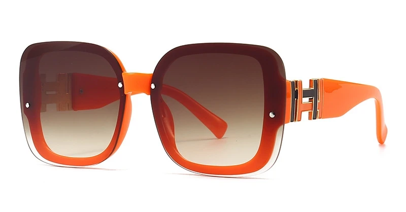 Lunettes De Soleil Surdimensionnées Rétro UV400 - Pour Femmes Et Hommes, Verres Orange/vert Dégradé, Style Vintage