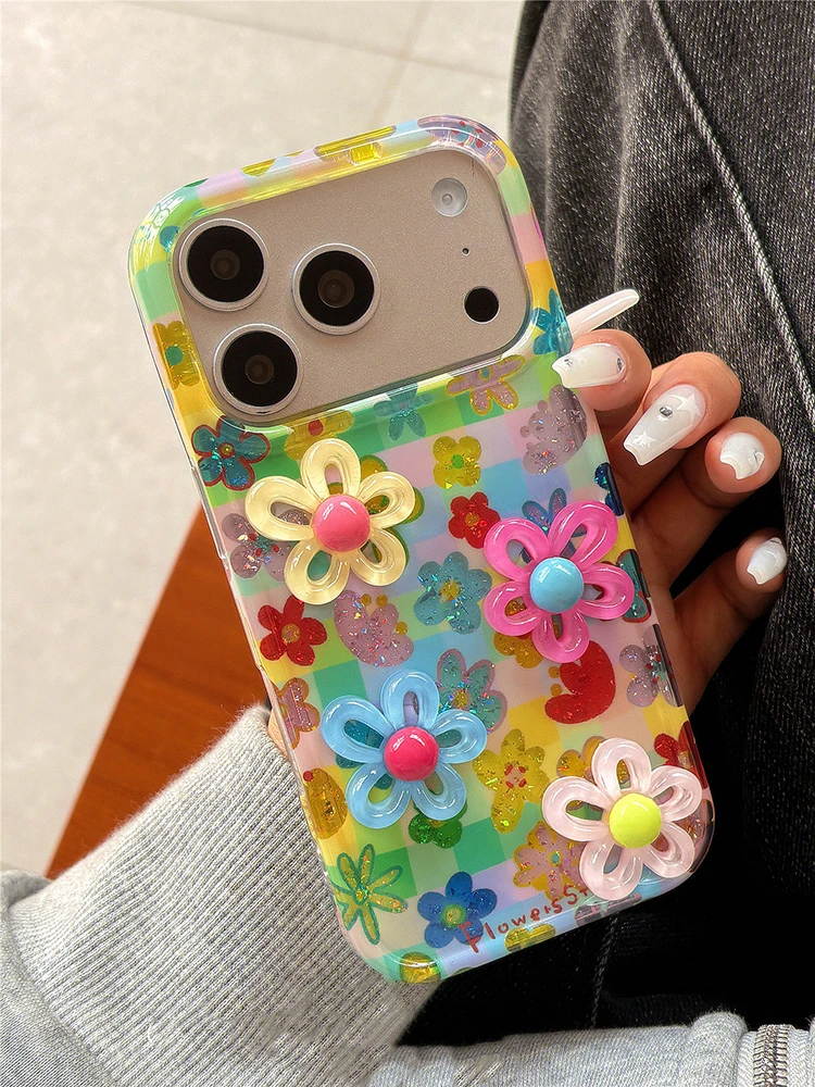 3D Colorful Flower Glitter Shockproof Phone Case - Enhanced Protective Back Cover
