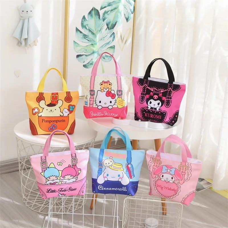 

Hello Kitty Cinnamoroll Anime Kawaii Sanrio Canvas Lunch Box Bag Student Cute Kuromi My Melody Bento Handbag Kids Gifts