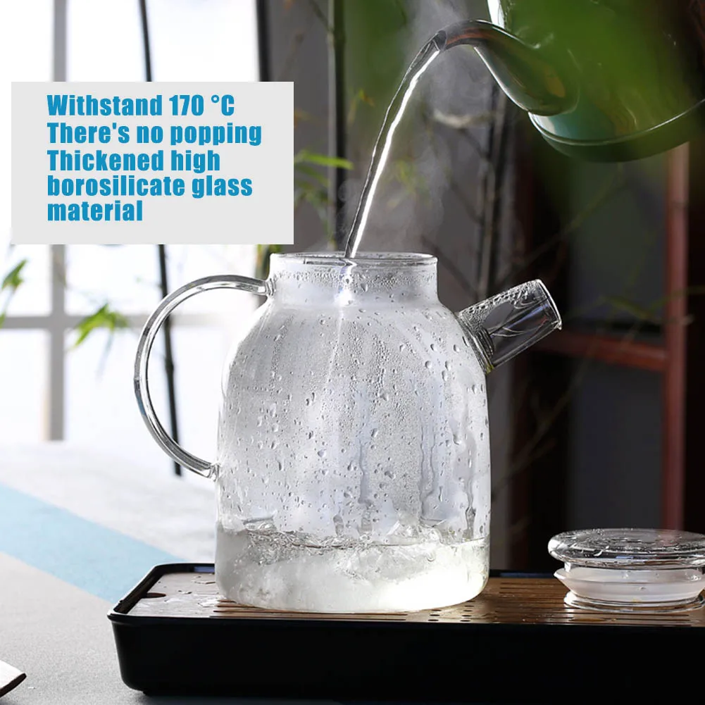 MESNEY Glazen theepot met infuser en deksel, hittebestendige theepot van borosilicaatglas, theeketel voor gasfornuis, inhoud 1360 ml, ideaal voor bloeiende en losse bladthee