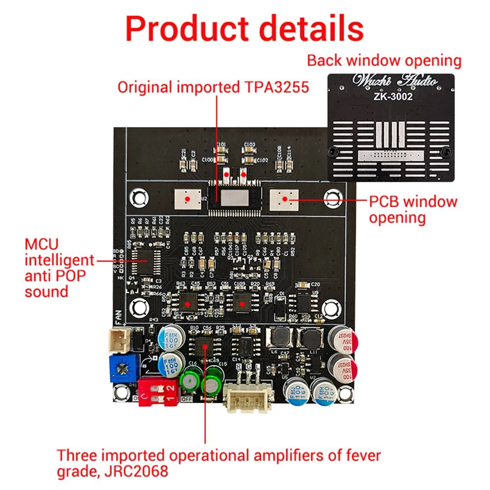 Digital Amplifier Board ZK-3002 TPA3255 Pure Rear Level Digital Stereo 300W x 2 AMP Audio Music Power Amplifier Board