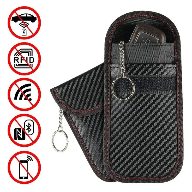 RFID Signal Blocking Car Key Protector with Double-Layer Carbon Fiber Anti-Theft Pouch