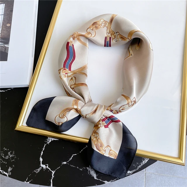 Silk Square Scarf Women Satin Bandana Print  Scarves Head Band Fashion Lady Hair Shawl and Wrap Female Neckerchief Hijab 2022 FJ70-338-2