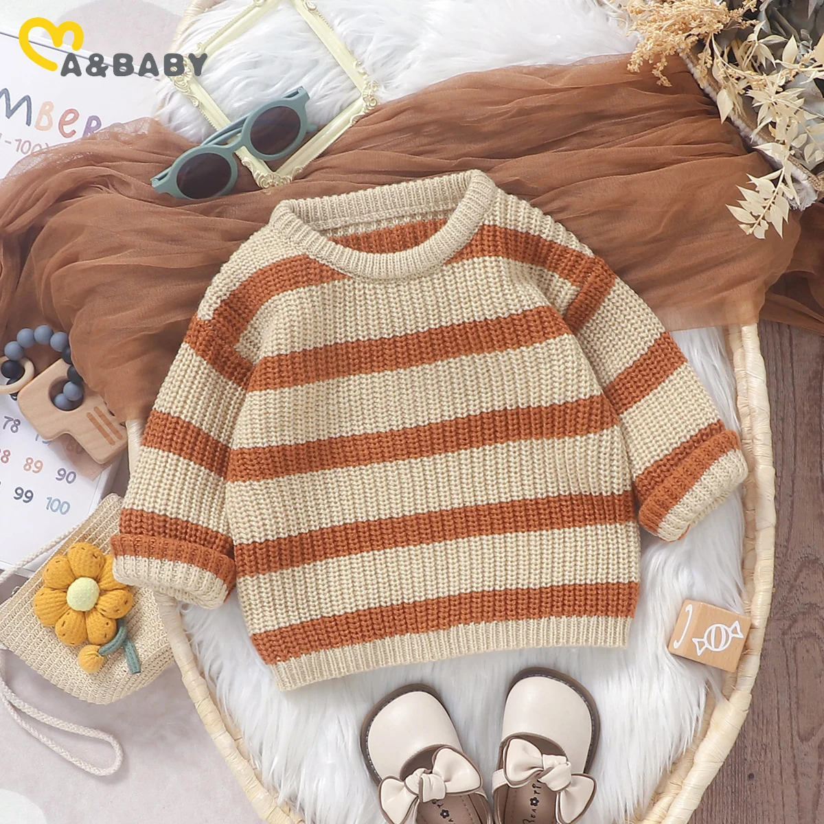 Baby Girls Sweater ma&baby 6M-3Y Newborn Infant Toddler Baby Girl Boy Sweater Casual Stripe Print Warm Knitted Long Sleeve Pullover Winter Knitwear