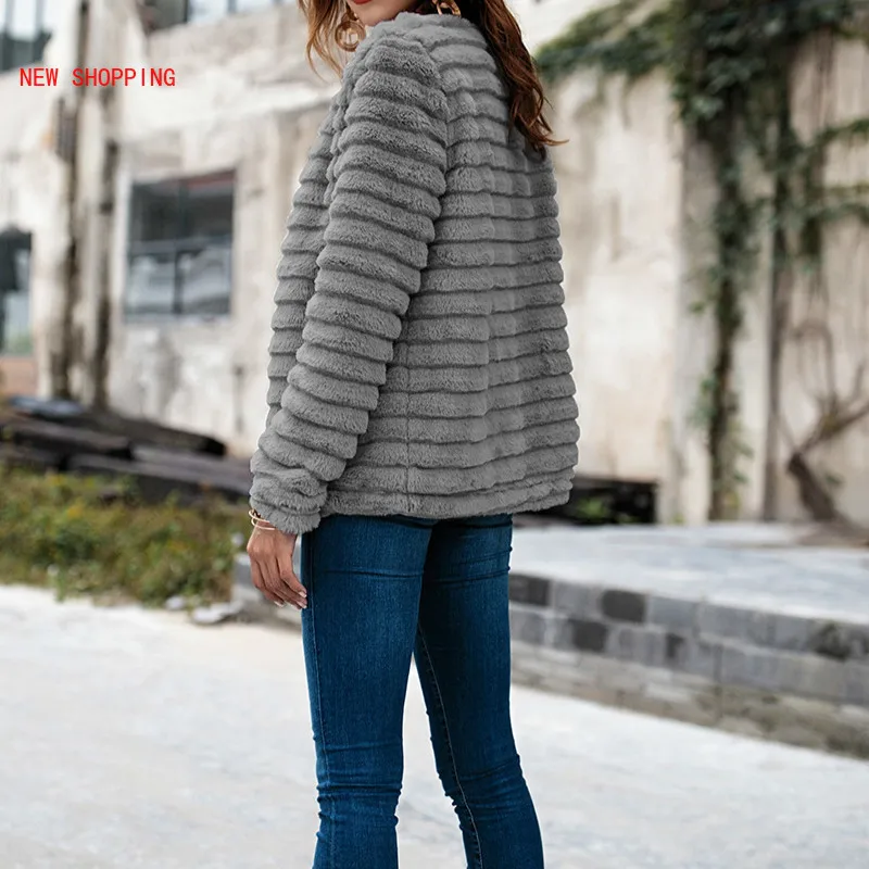 2022 New Women Soft Rabbit Fur Coat Autumn Long Sleeve Windbreaker Quality Thick Jackets Plus Size Slim Winter Fur Jacket Gray
