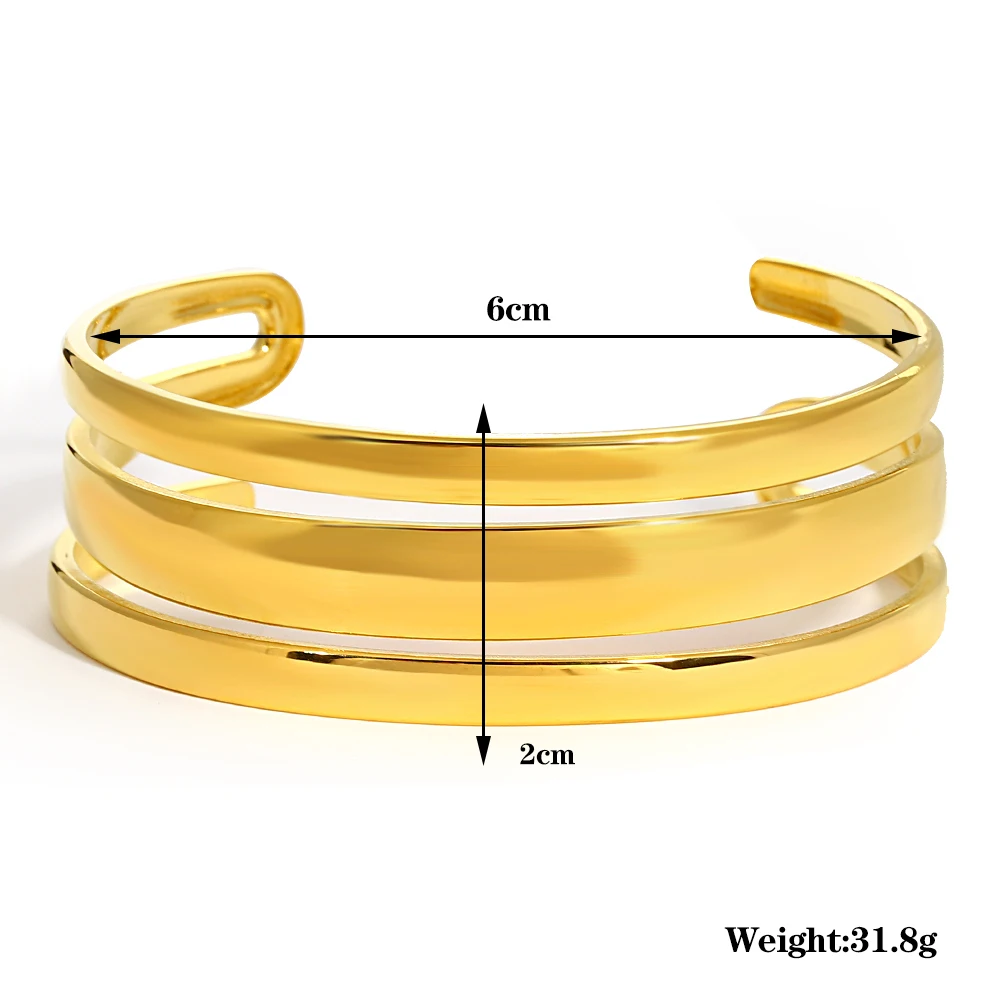 Greatera Chunky Three Layered Smooth Stainless Steel Cuff