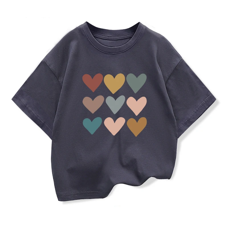Girls Heart-shaped Cartoon T-shirt Kids Short-Sleeve Graphic High-quality Casual Tops 2026 Summer New Children's Clothing