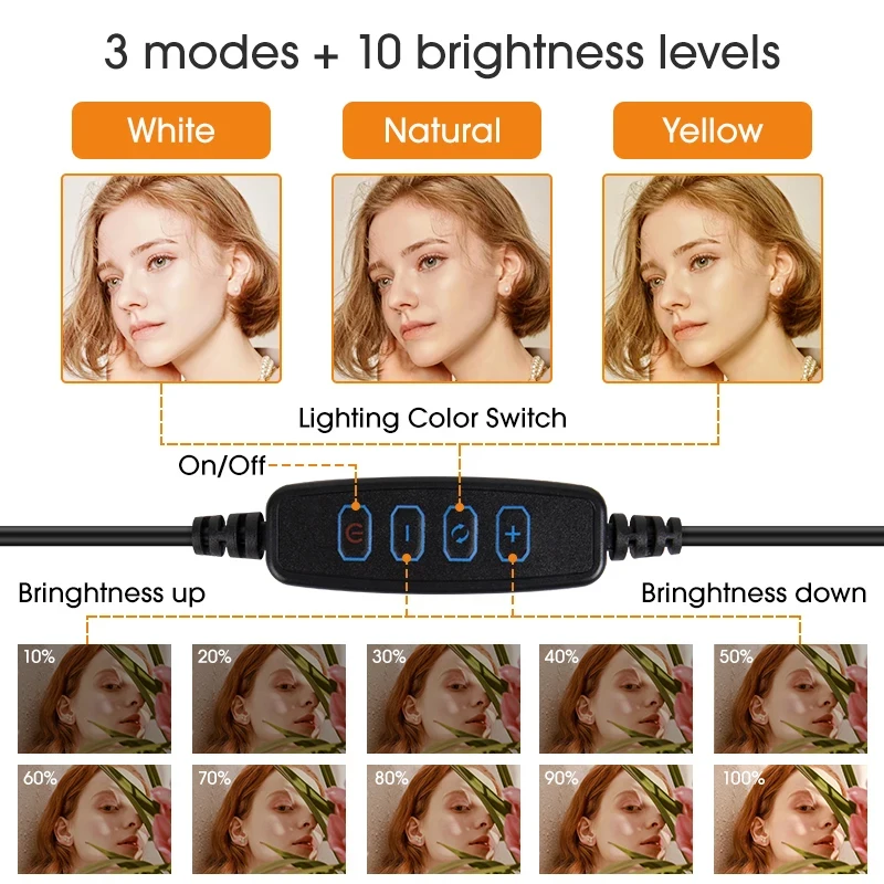 16/26/33cm LED Photography RingLight 3 Modes Dimmable Selfie Ring Light with Phone Stand For Tiktok Video Live Makeup Fill Lamp