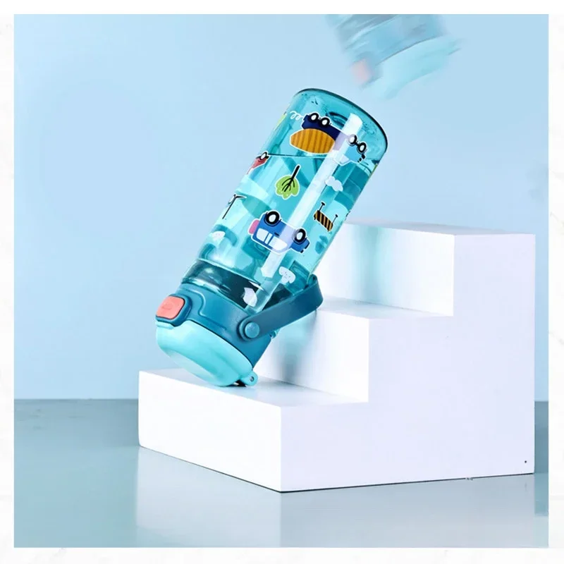 600Ml Kids Sippy Cup Plastic Cartoon Water Bottles Straw and Lids Portable Toddlers Beverage Cup Children's Day Gift plastic water bottle