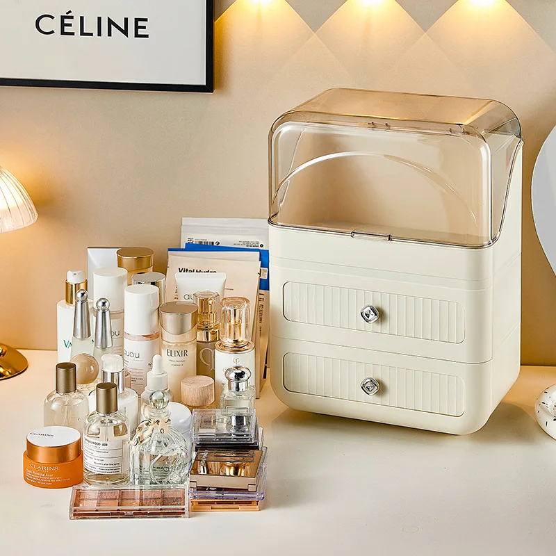 

Makeup Organizers Cosmetics Storage LED Light Mirror Dustproof Skincare Sorting Box Bedroom Dressing Table