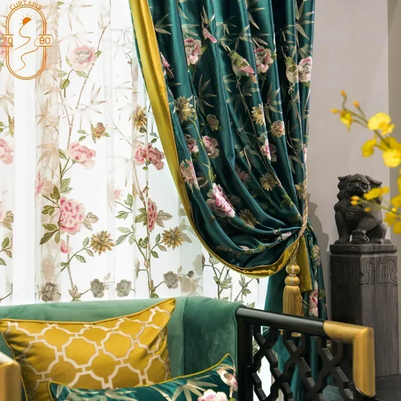 High-end Chinese Simulation LusterEmbroidered Curtains Luxury Embroidered Curtains for Living Room Bedroom Balcony Curtains