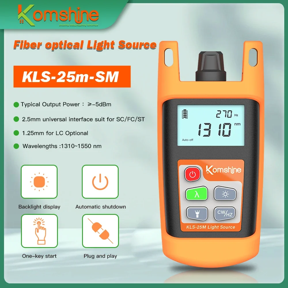 komshine-singlemode-optical-light-source-tester-com-funcao-led-fibra-Optica-fonte-laser-5dbm-potencia-de-saida-1310-1550nm-kls-25m-s