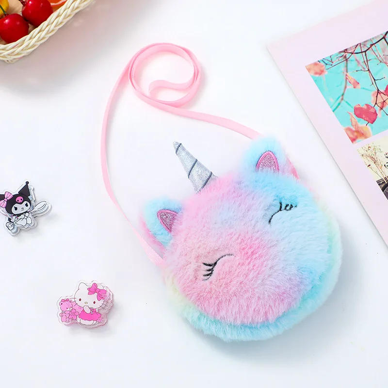 Children's Bag Unicorn Crossbody Bag Baby Girls Bag Plush Shoulder Bag Girls Round Cute Coin Purse Kids Gifts