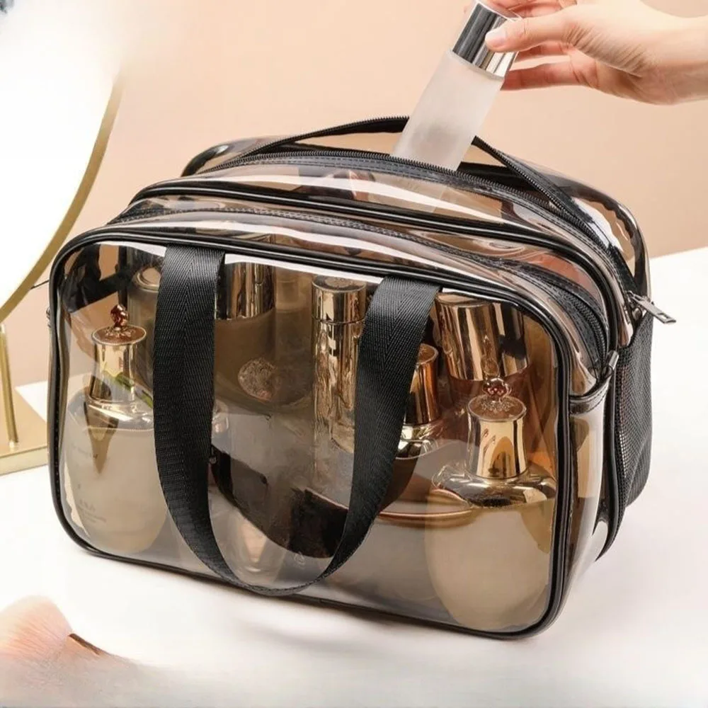 Simple transparent makeup bag double-layer waterproof  wear-resistant dry wet separation makeup bag bathroom washing storage bag 2