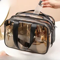 Simple transparent makeup bag double-layer waterproof  wear-resistant dry wet separation makeup bag bathroom washing storage bag 2