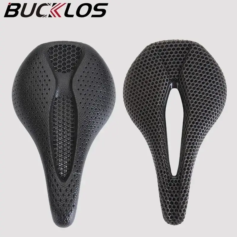 Bicycle saddle BUCKLOS 3D Printed Carbon Saddle MTB Road Bike Seat For Bicycle Hollow Light Weight Bike Seat Cushion Accessories