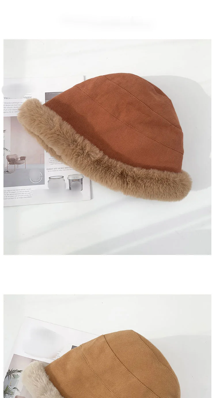 Autumn Winter Thick Plush Bucket Hat Warm Ear Protection Basin Hat_voghion.com