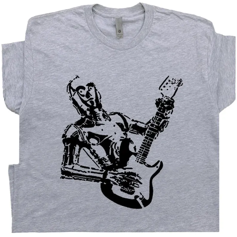 C3Po Guitar T Shirt Robot Che Suona Cool Electric Funny Bass Per Acustica Vintage Guitarist Player Strana Band