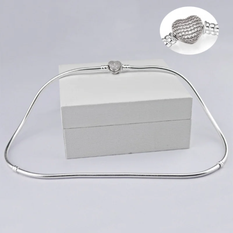 

High Quality 45cm Length Silver Color Charm Necklace Snake Chain Fit Brand Original Pendant Necklaces For Women Jewelry Making